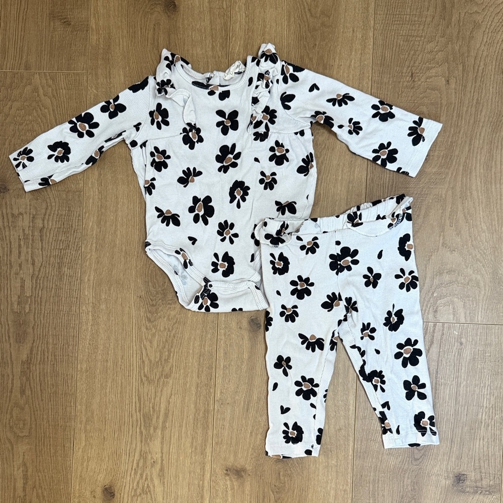 Jessica Simpson Black and White Floral Kids Matching Set with cardigan Baby girl